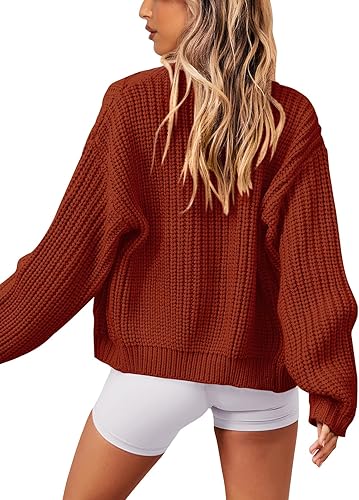 Miniatura 3 de PRETTYGARDEN Suéter de punto grueso con frente abierto para mujer, manga larga, con cremallera, suelto, corto, abrigo, abrigos