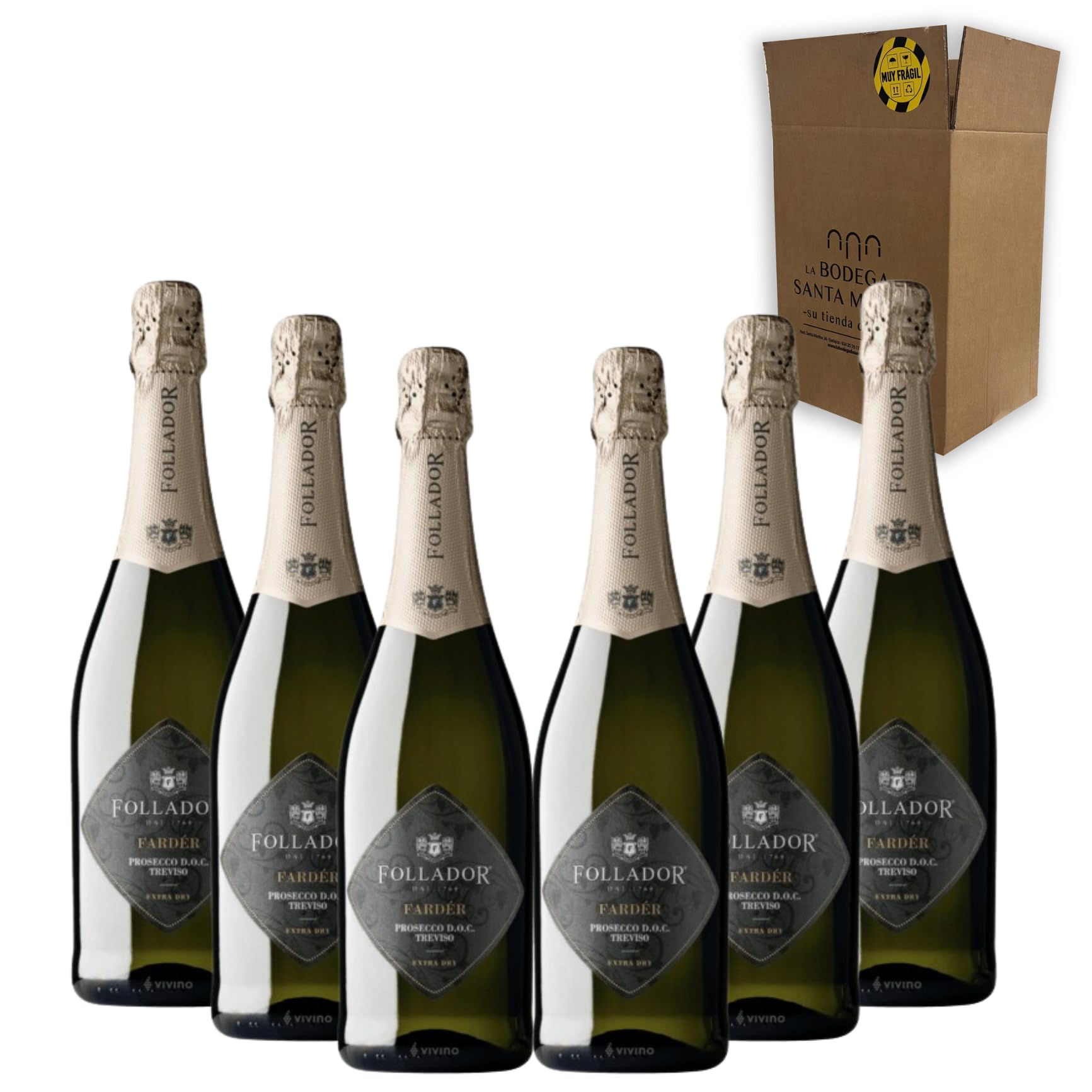Follador Fárder Prosecco - Para Disfrutar en Celebraciones y con los Tuyos - Pack 6 Botellas 75cl