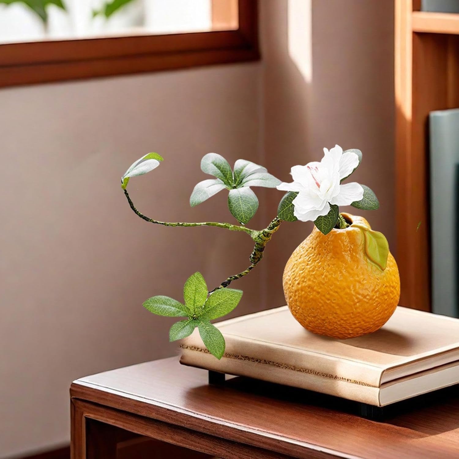 Fenteer Vase de propagation en forme de fruit en céramique pour bureau, salon, cheminée séchée (orange)