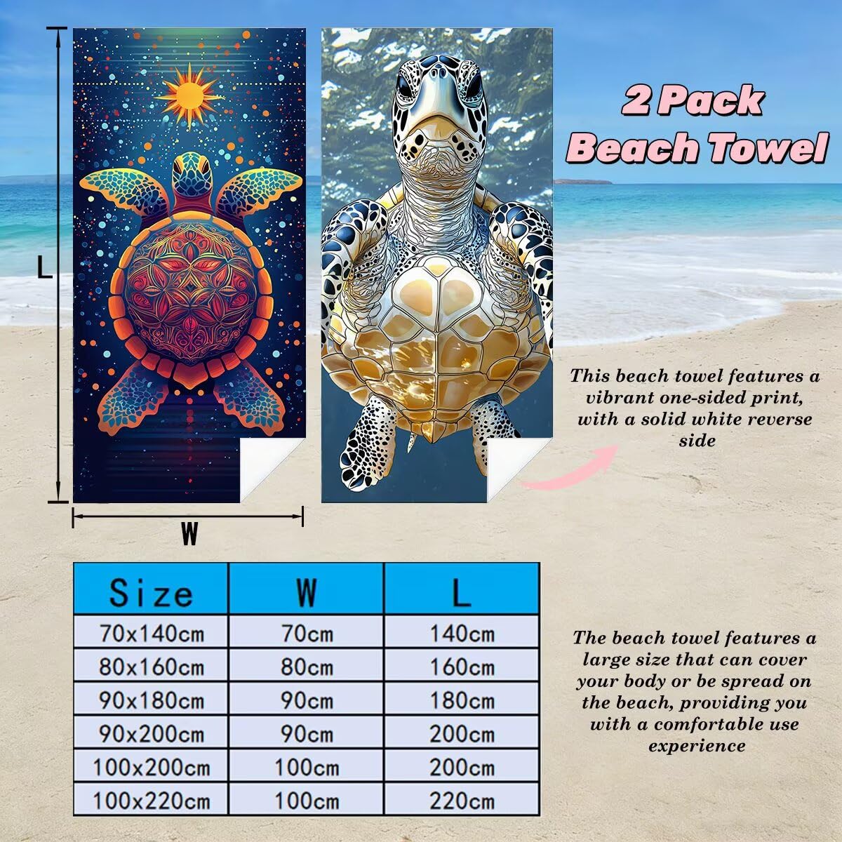 Ręcznik plażowy XXL 80 x 160 cm, zestaw 2 ręczników kąpielowych z mikrofibry, odporne na piasek ręczniki plażowe, szybkoschnące prześcieradło kąpielowe dla mężczyzn i kobiet, przenośne ręczniki