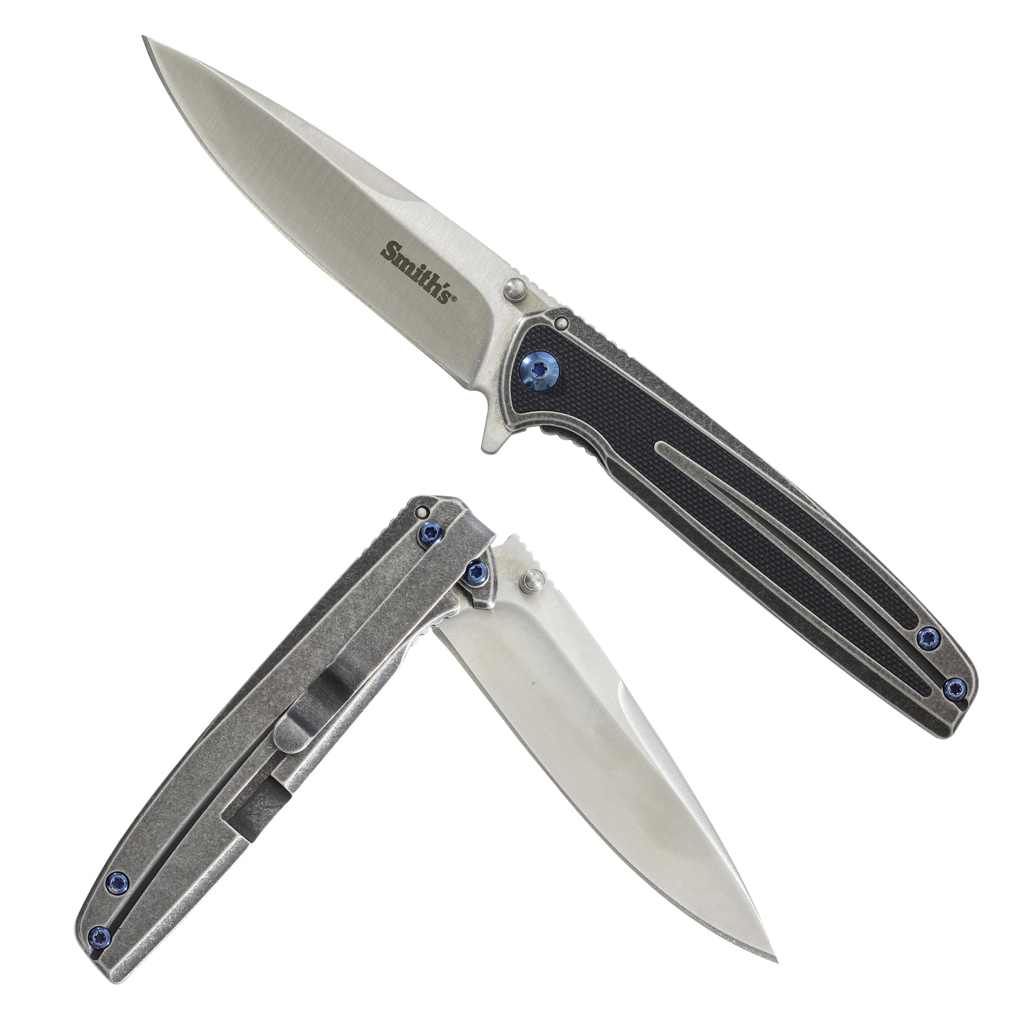 Smith's 51275 Infima Pocketknife – Black – 3.26” Stainless Steel Blade + Handle – Slim Design – Flip Open – Pocket Clip – Everyday Carry – Liner Lock Straight Edge Blade – G10 Inlay – Gift for Men