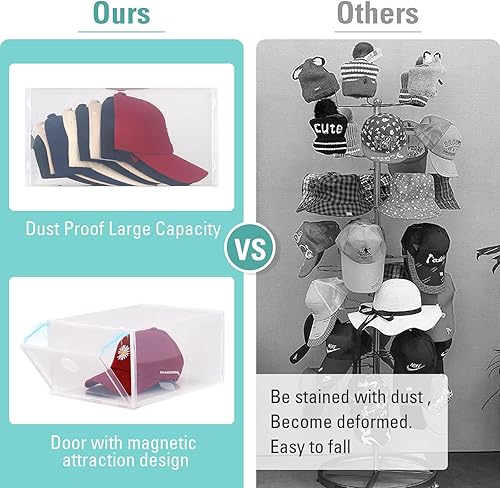 Miniatura 3 de Paquete de 8 cajas organizadoras de sombreros para béisbol, almacenamiento de sombreros de plástico transparente de tamaño XL, organizador de