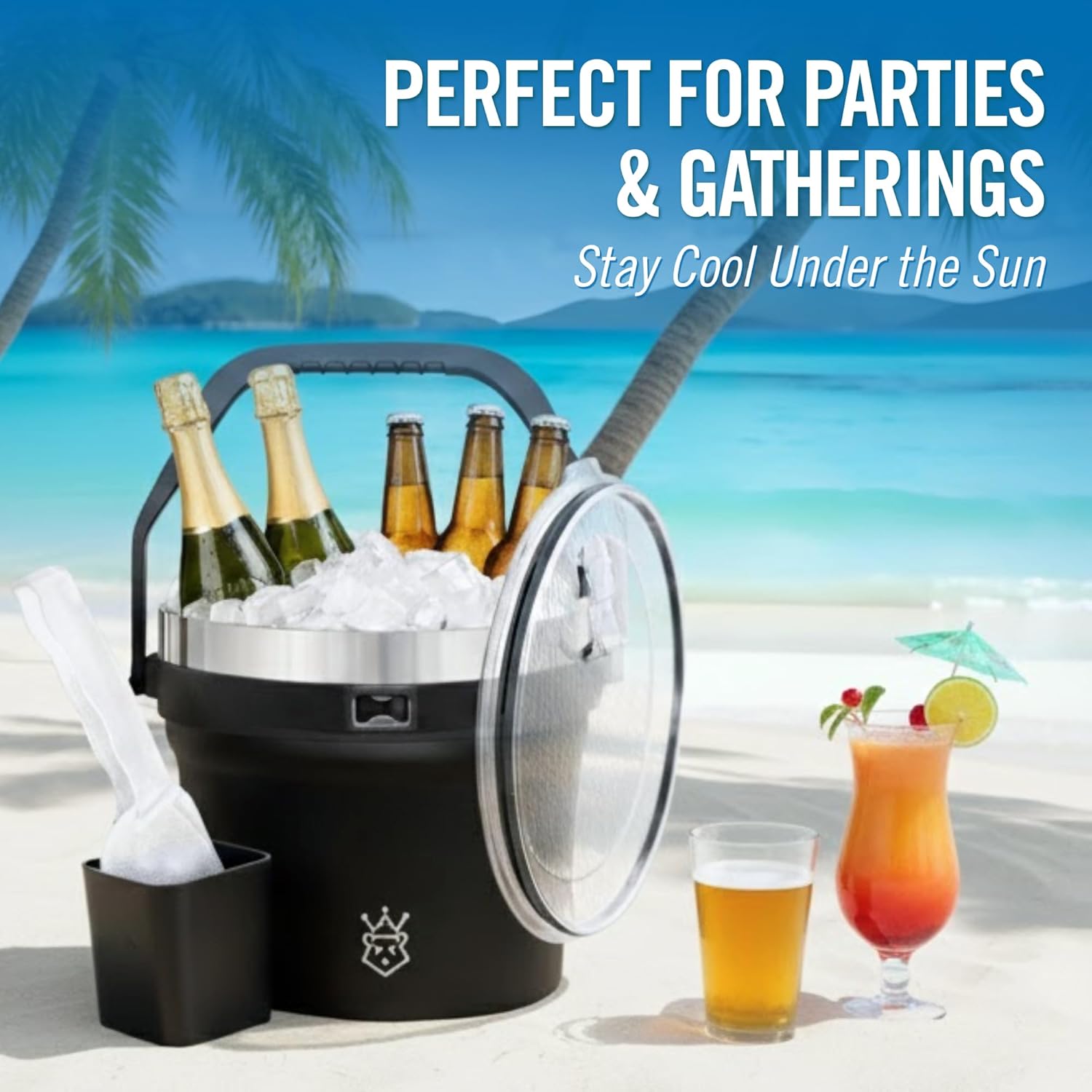 Insulated Ice Bucket with Lid & Scoop-XL Double-Walled, bar Essentials for Entertaining, Holiday Party, Stainless Steel Wine Chiller, Beverage Tub with Handle, Bottle Opener, Great Gift(White)