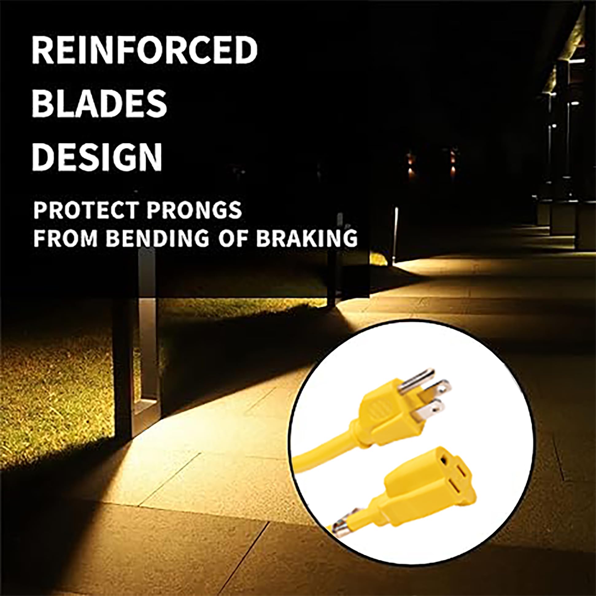 Cable de extensión para exteriores, 3 m, 14/3 calibre 14, 3 puntos, SJTW, cable de extensión amarillo resistente con enchufe de 3 pines para mayor seguridad, certificado UL