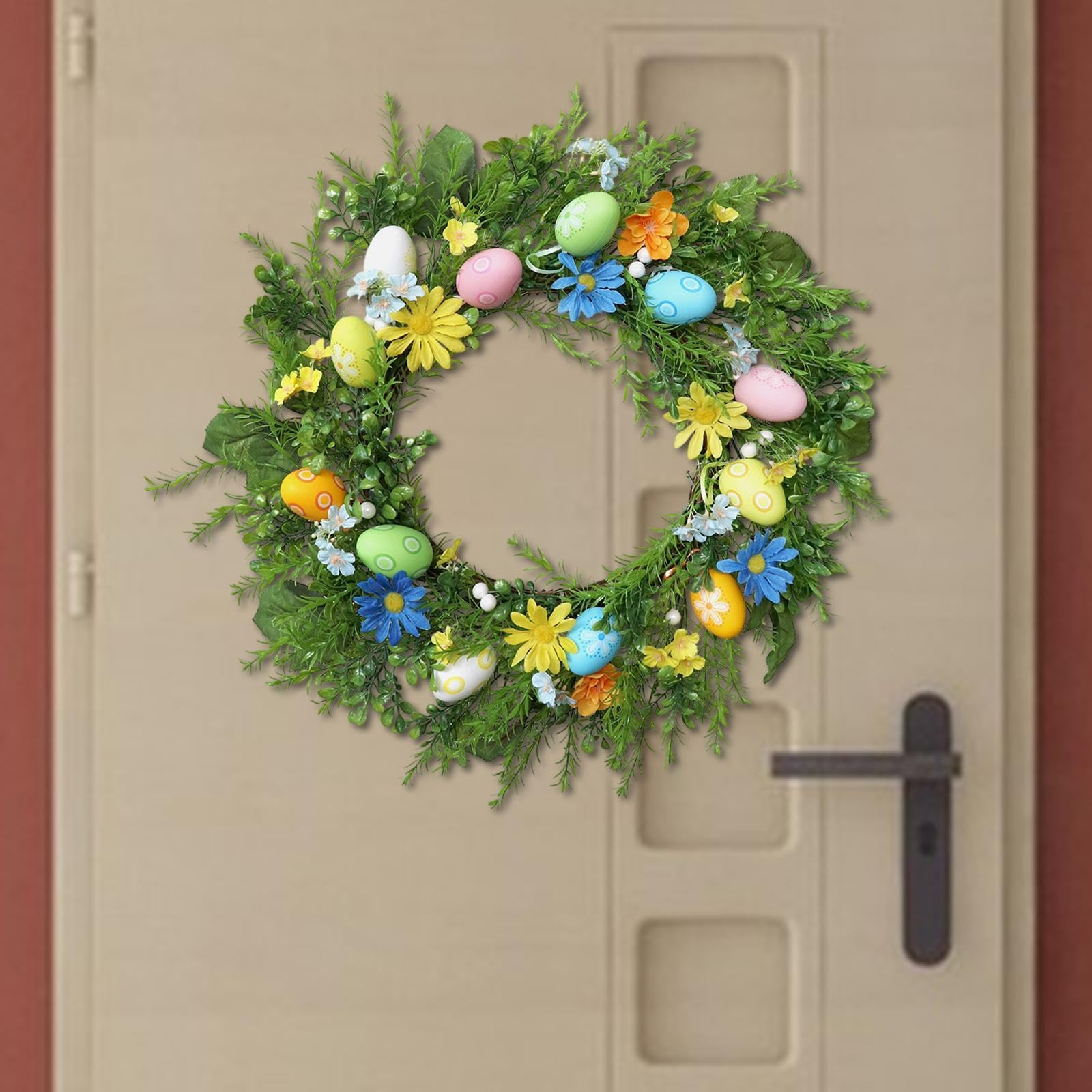 Ghirlanda Pasquale da 24 Pollici per La Porta D'ingresso con Uova, Ideale per Feste in Casa E All'aperto.