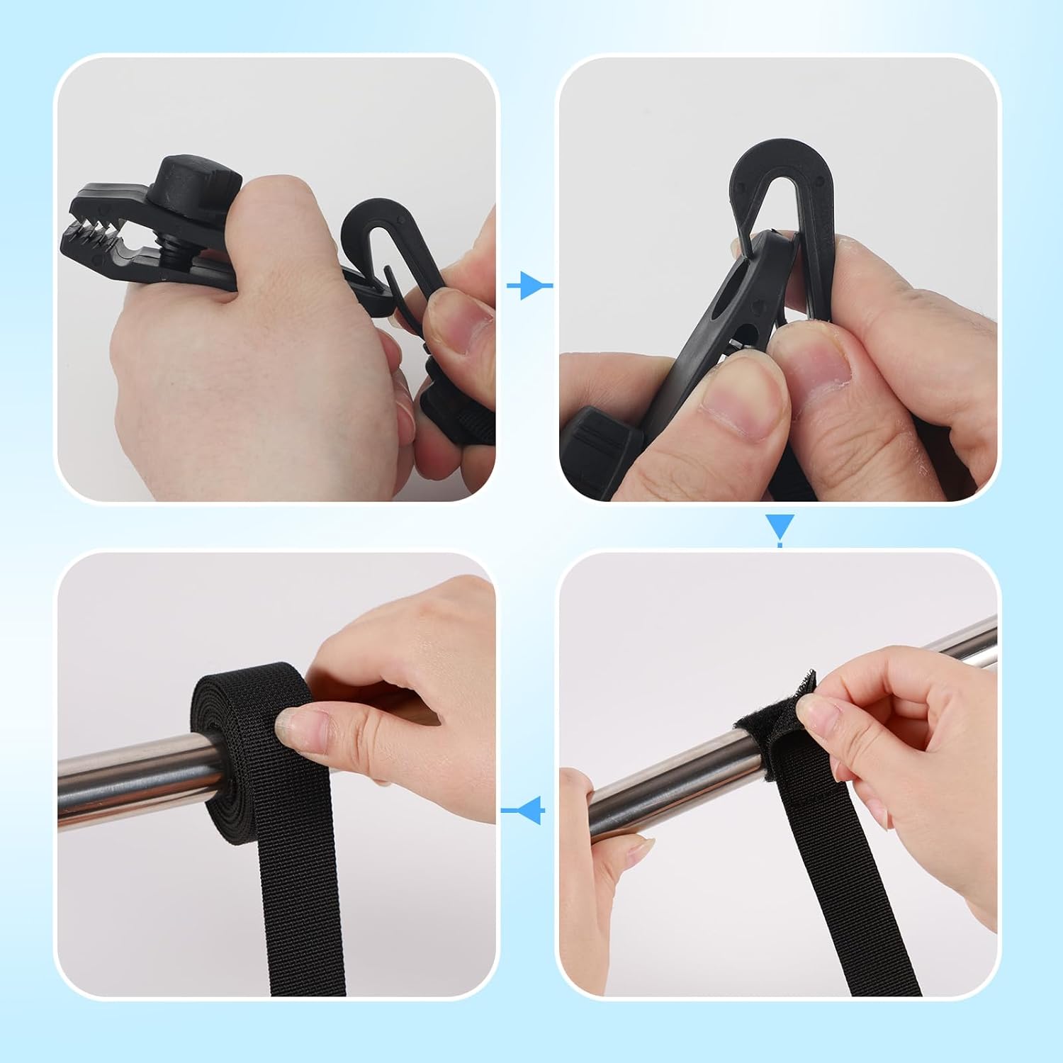 24pcs Pool Solar Cover Reel Attachment Kit, Inground Above Ground Swimming Pool Solar Blanket Holder Straps Includes 8 Hooked Straps Clamps Clips & 8 Touch Fasteners