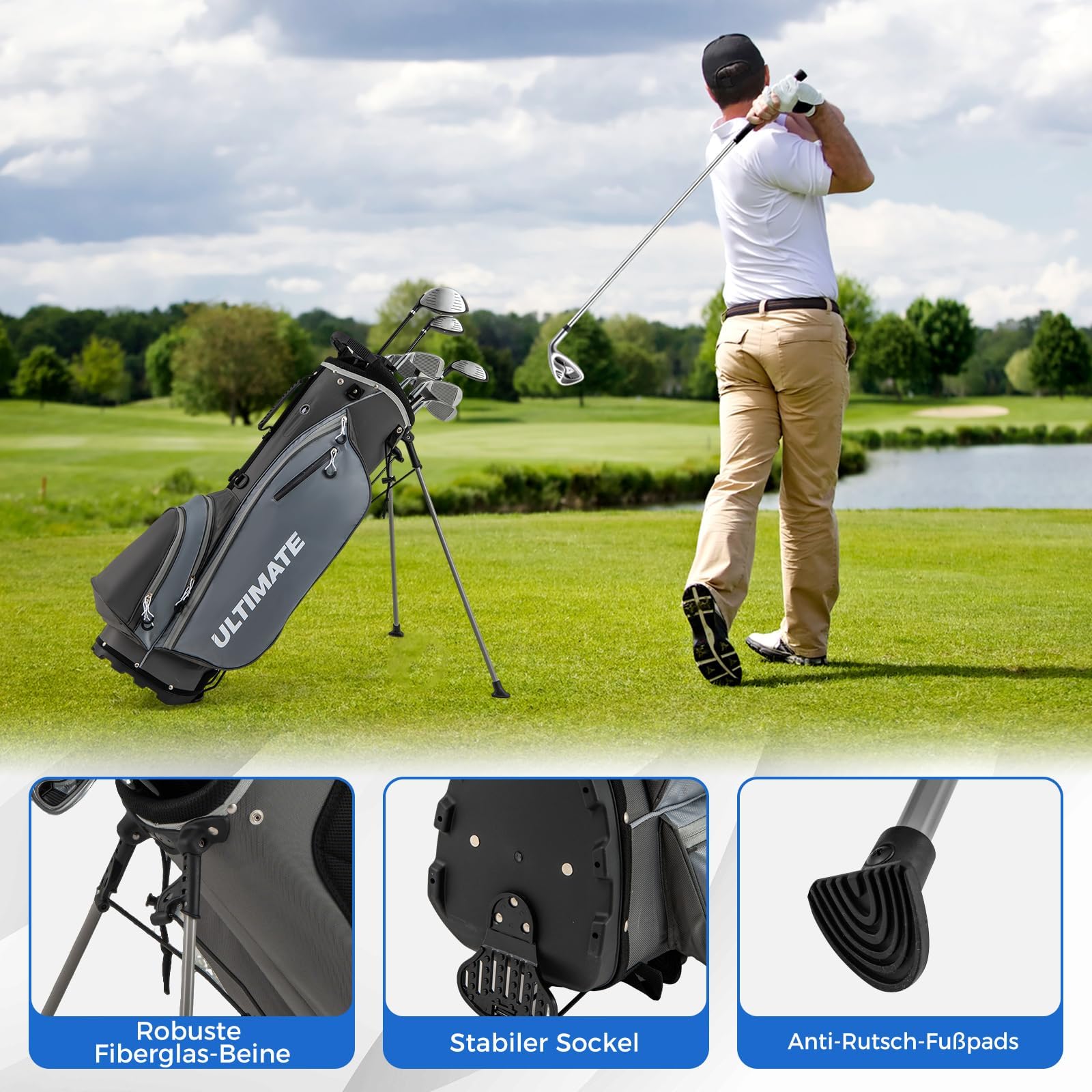 COSTWAY komplettes Herren Golfschläger Set, 9/11/15 teilige Golfschlägersätze rechtshändig mit Golftasche & Regenhaube, Golfset mit Driver & Fairway & Hybrid & Eisen & Putter
