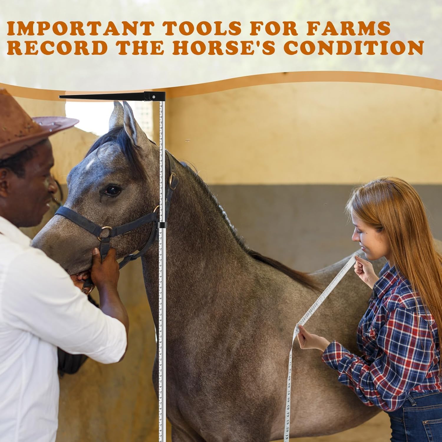 2 PCS Horse Height Measuring Kit - Foldable 91 Inch Tape & Lightweight Aluminum Stick (27.5-74.8 Inch), Accurately Measure Horse Height in Hands