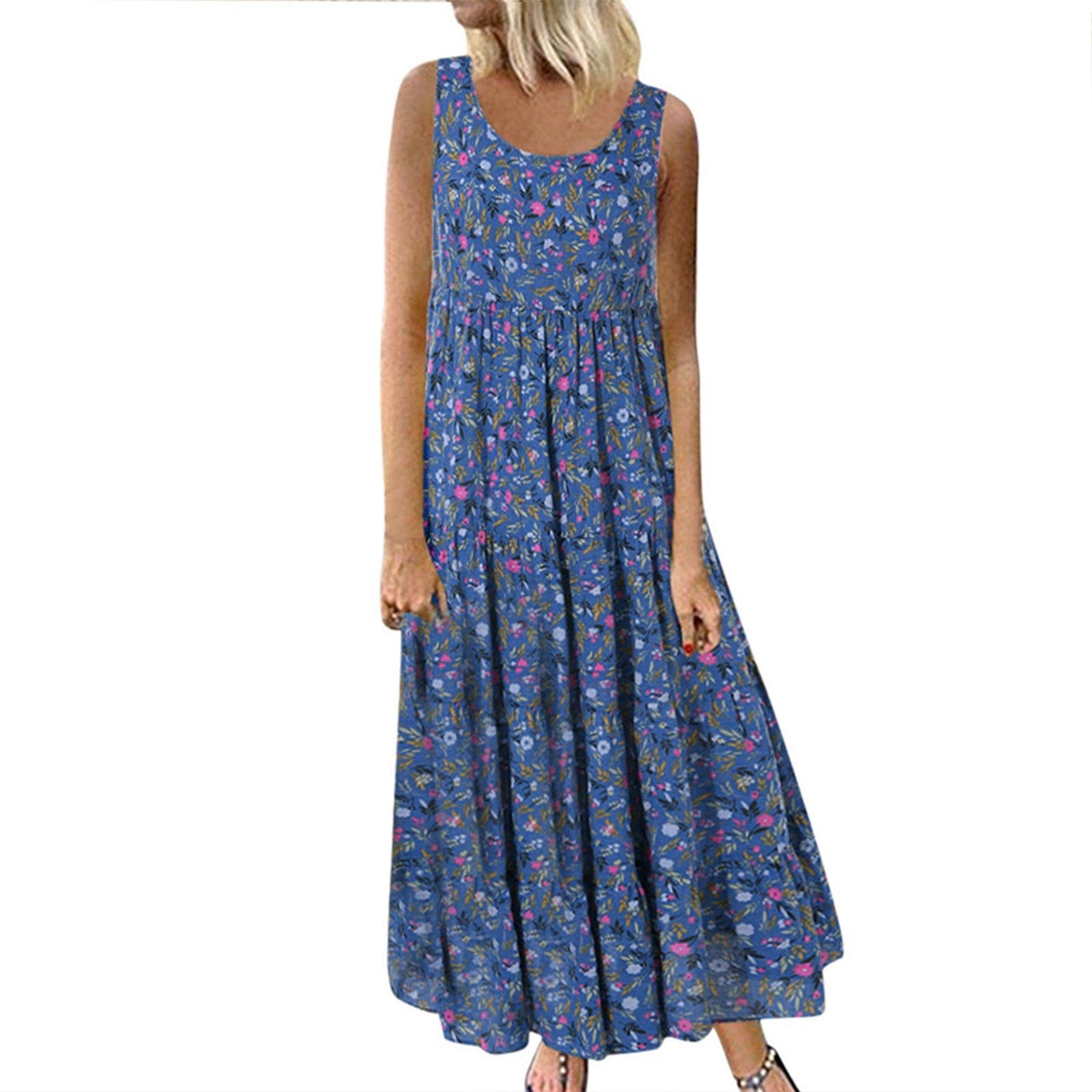 Women Mature Ladies Tank Dresses Bohemian Maxi Dress 2023 Summer Casual Flowy Baggy Sleeveless Graphic Sundress