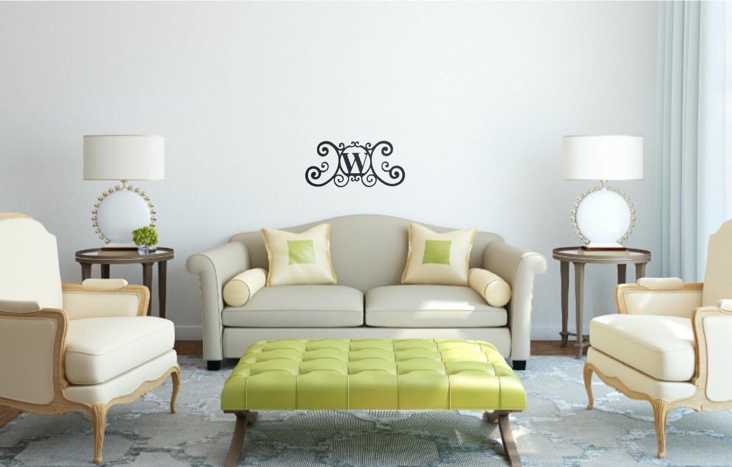 BookishBunny Monogram Initial Letter A-Z Wrought Iron Metal Scrolled Door Wall Decoration Plaque Art, 24 x 11 inch 2mm Thick (B)