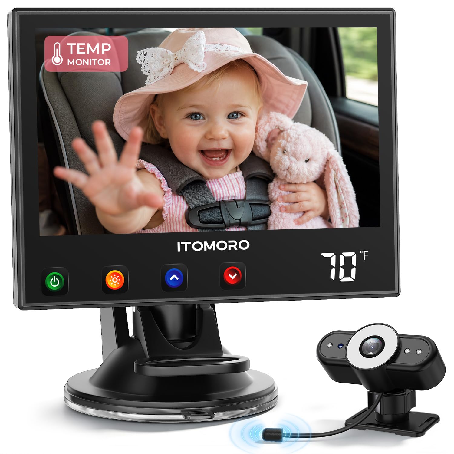 ITOMORO Baby Car Camera 1080P, Temperature Display, Auto IR Night Vision