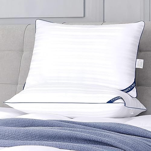 Cosmoluxe Pillows Queen Size Set of 2 for Sleeping, Fluffy 20x28 Bed Pillows 2 Pack, Soft and Supportive Hotel Collection Down Alternative Pillows for Back, Stomach or Side Sleepers, Navy Blue