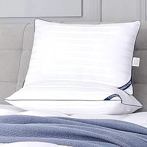 Cosmoluxe Hotel Collection Bed Pillows for Sleeping King Size 2 Pack, Firm Down Alternative Pillows King Size (20"x36") Set of 2 for Side, Stomach and Back Sleepers, Navy Blue Piping
