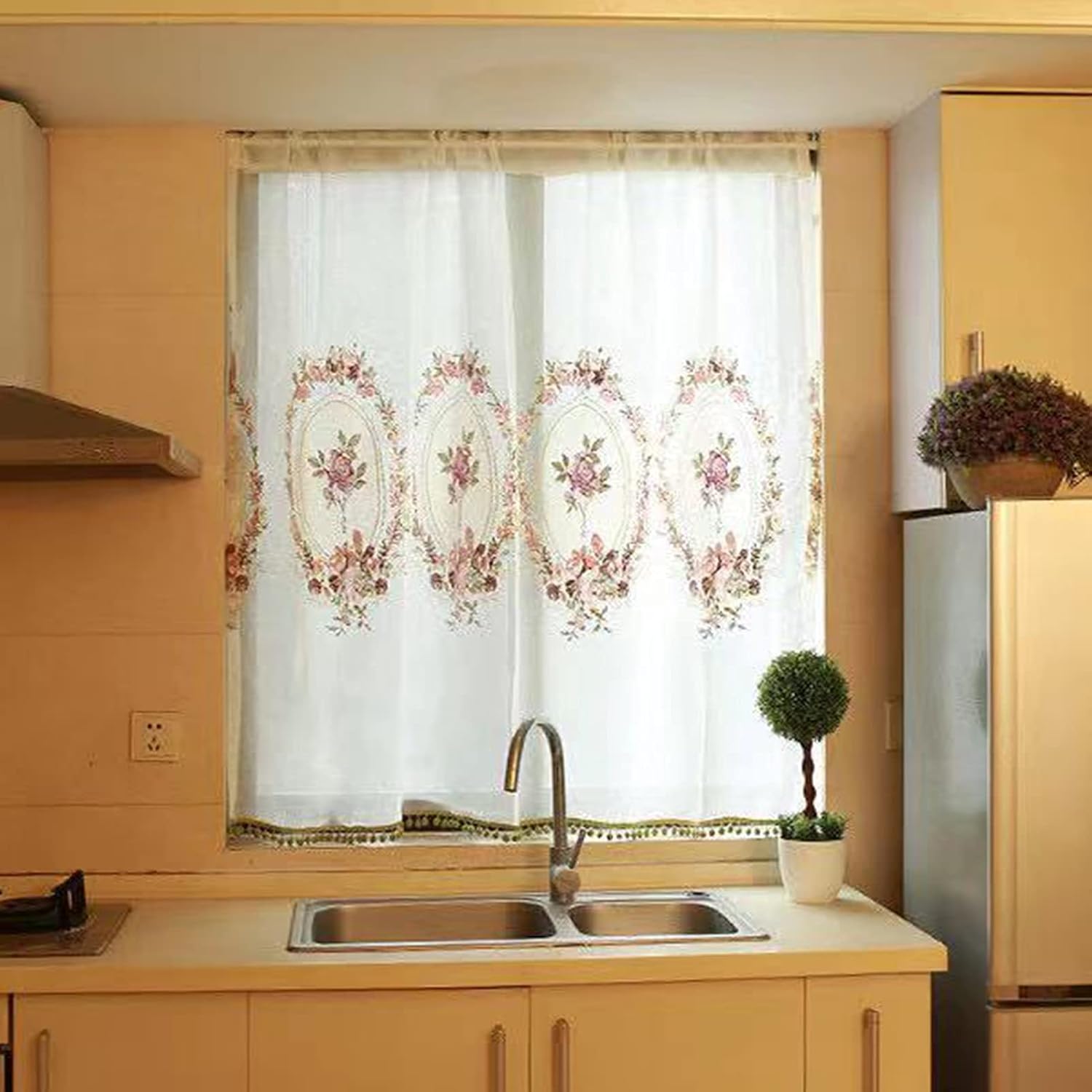 Kitchen Curtain Voile Cafe Curtain,Country Style Bistro Curtain,Modern Short Blinds Curtains Transparent Curtains Valance,Window Treatment Tiers Curtains for Living Room Bedroom Ki
