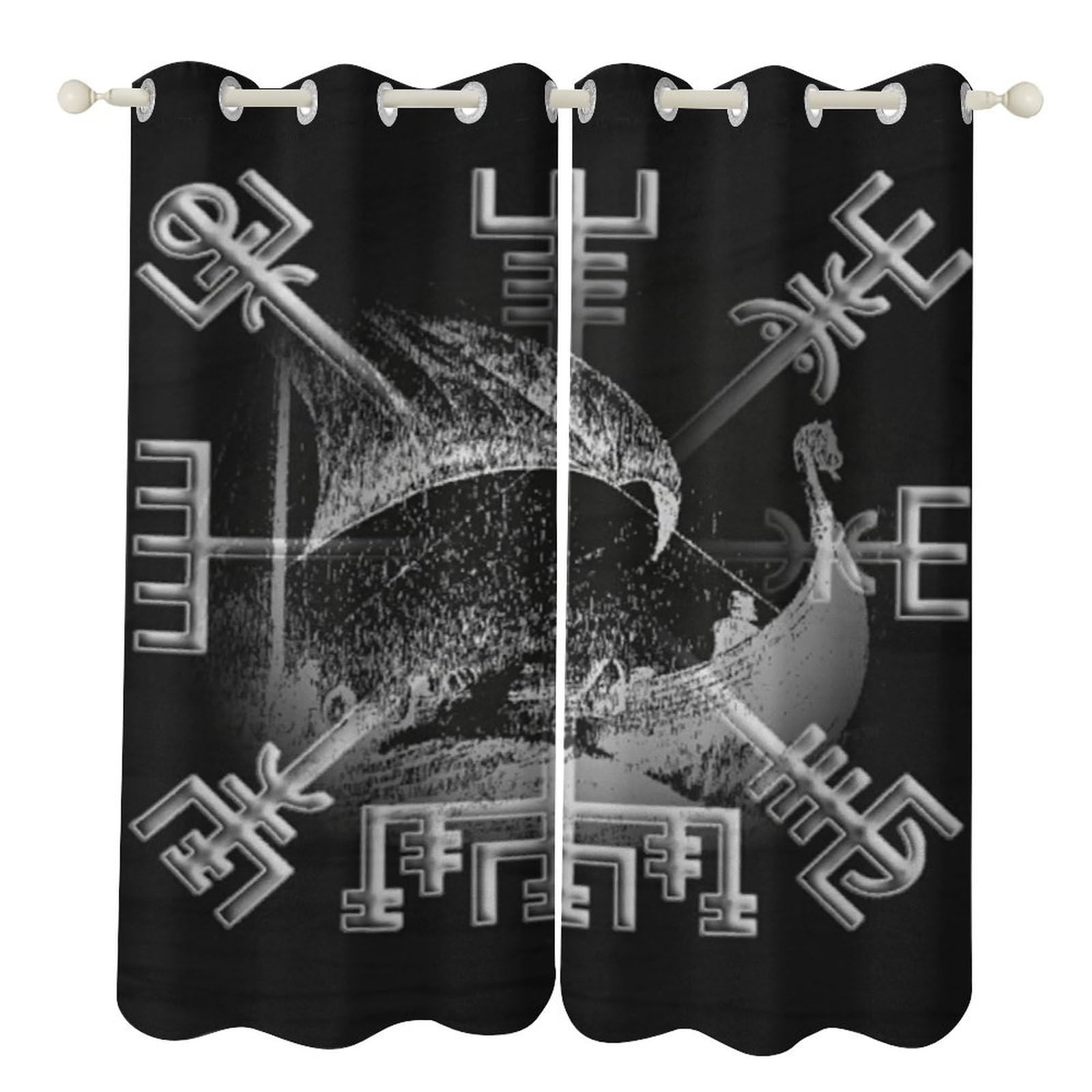 Rideaux occultants vegvisir boussole nordique pour une chambre ambiance viking