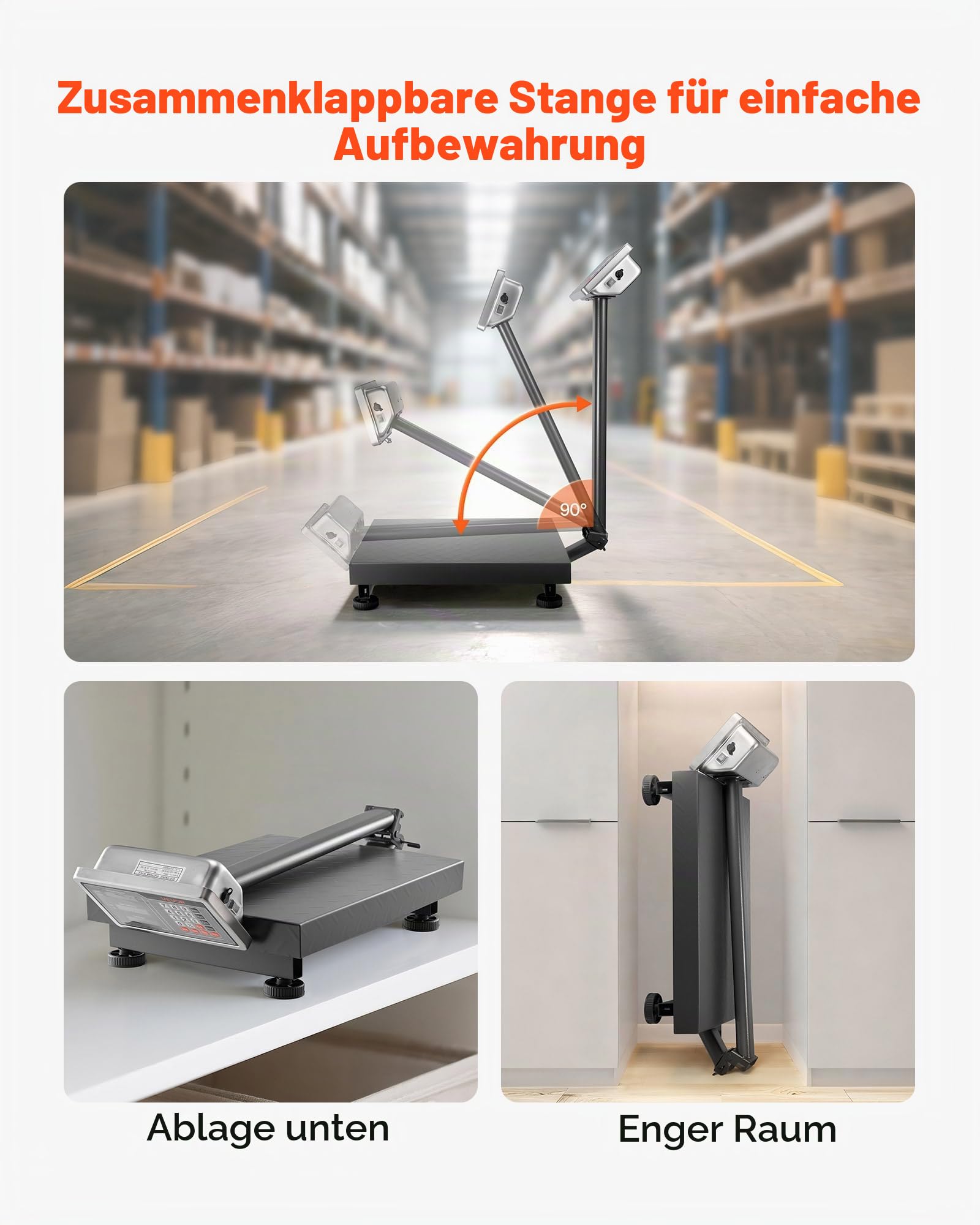 VEVOR Digitale Plattformwaage, 300 kg Tragkraft, 50 g hohe Genauigkeit, elektronische Bodenwaage mit LB/KG, Tara, Preisrechner, AC/DC-Stromversorgung, geeignet für Gepäck, Versand, Pakete, Porto