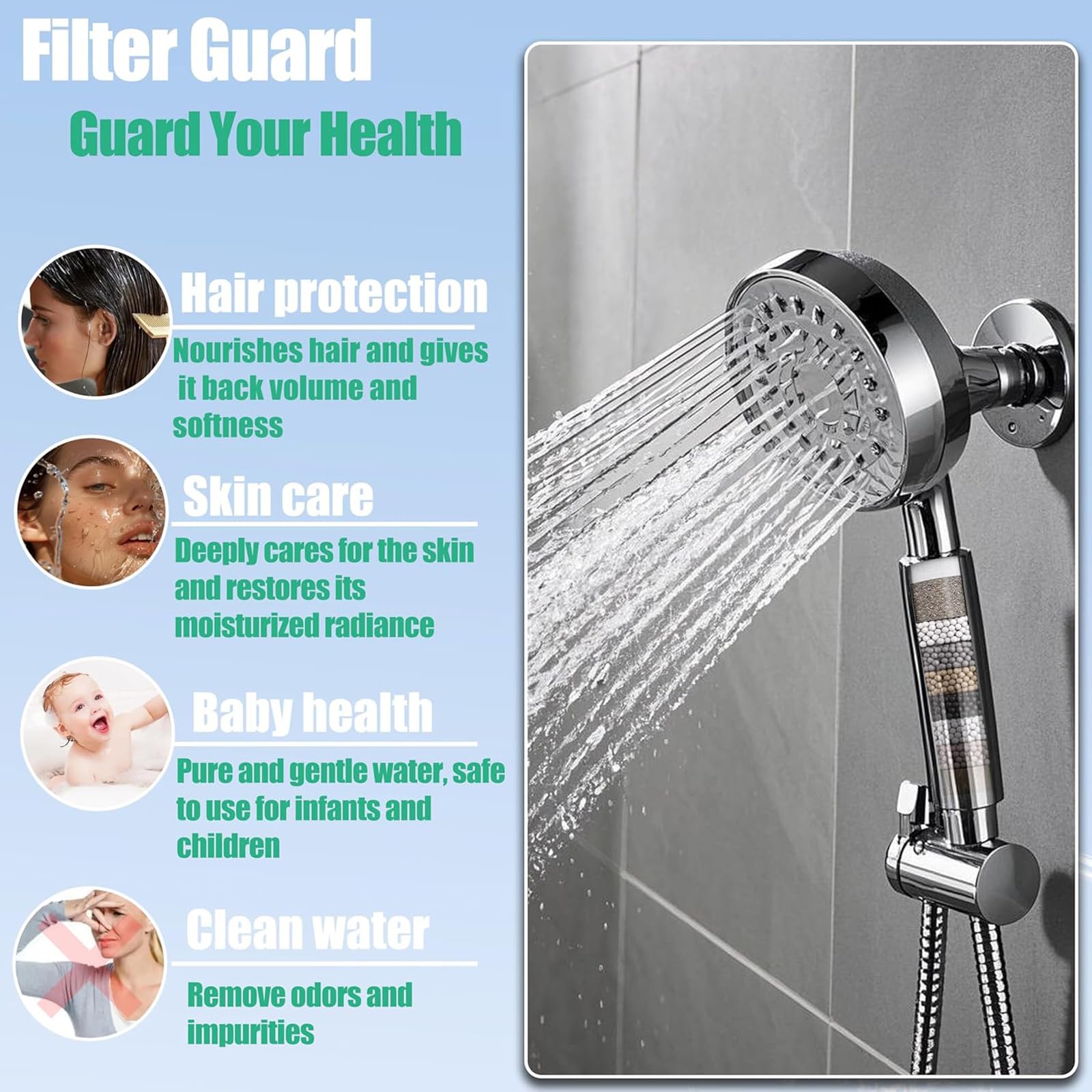 Filtros de repuesto compatibles con Cobbe filtros de repuesto para cabezal de ducha de mano elimina el cloro filtros suavizantes de agua 6 PCS