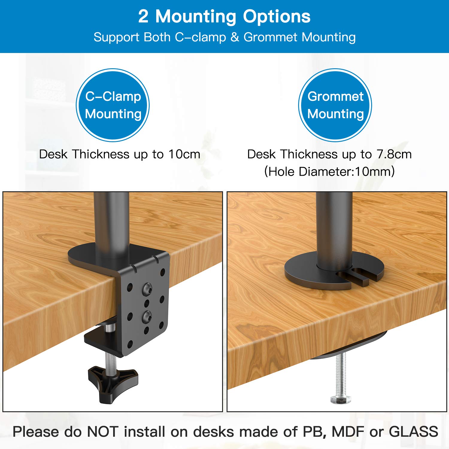 HUANUO Support 3 Ecran PC, Bras pour 3 Moniteurs de 13-24", Triple Ecran, 10KG Chaque, Facile à Installer, Réglable en Hauteur, 2 Options de Montage, VESA 75/100 mm