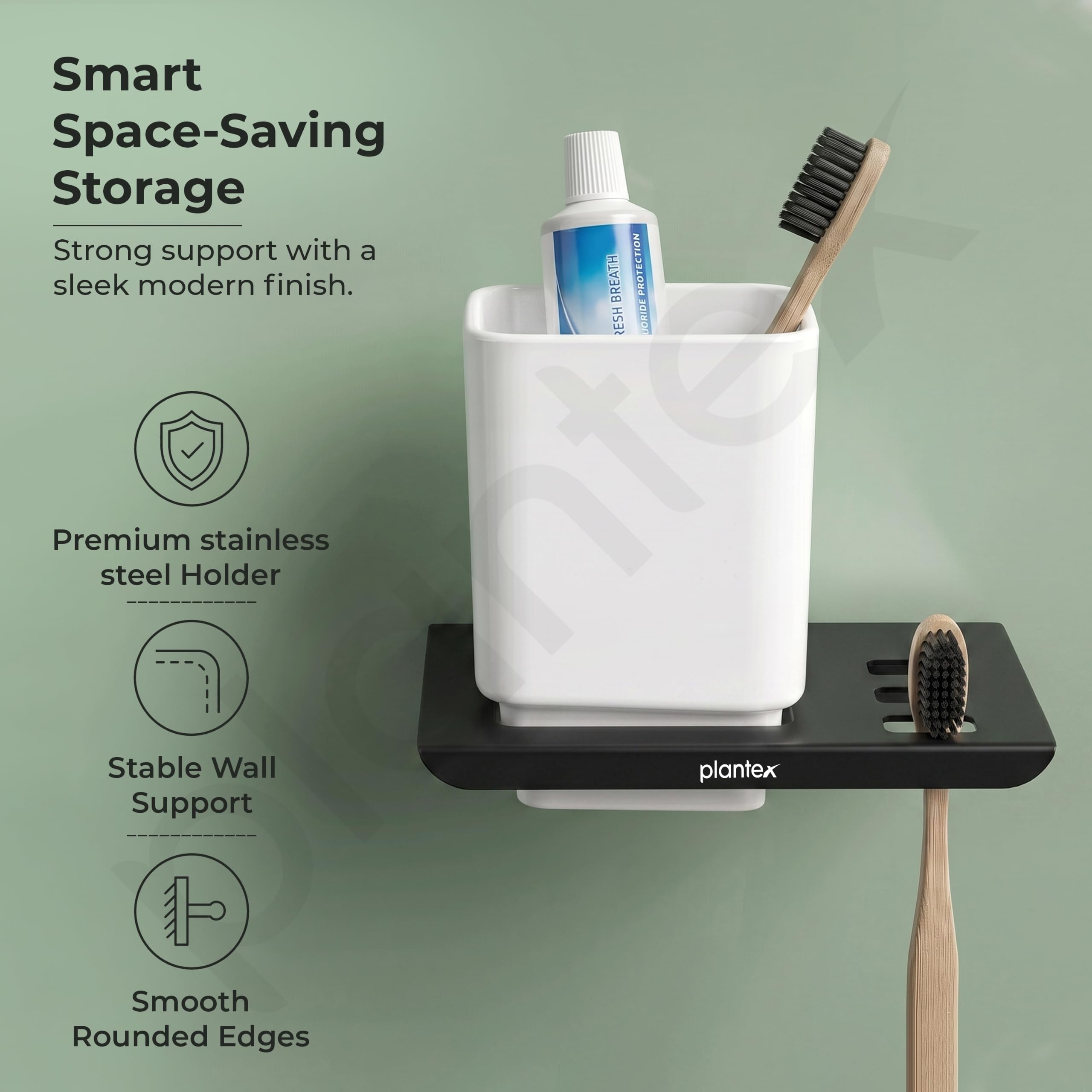 Plantex Stainless Steel with ABS Material Tumbler Holder/Tooth Brush Holder/Organizer/Bathroom Accessories - (Matt Black) 4