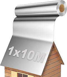 TEOV Dachfolie Aluminium 1 x 10M, 10㎡ Bitumenkleber Selbstklebend Dachbahn für Gartenhäuser, Garagendächer und Schuppen