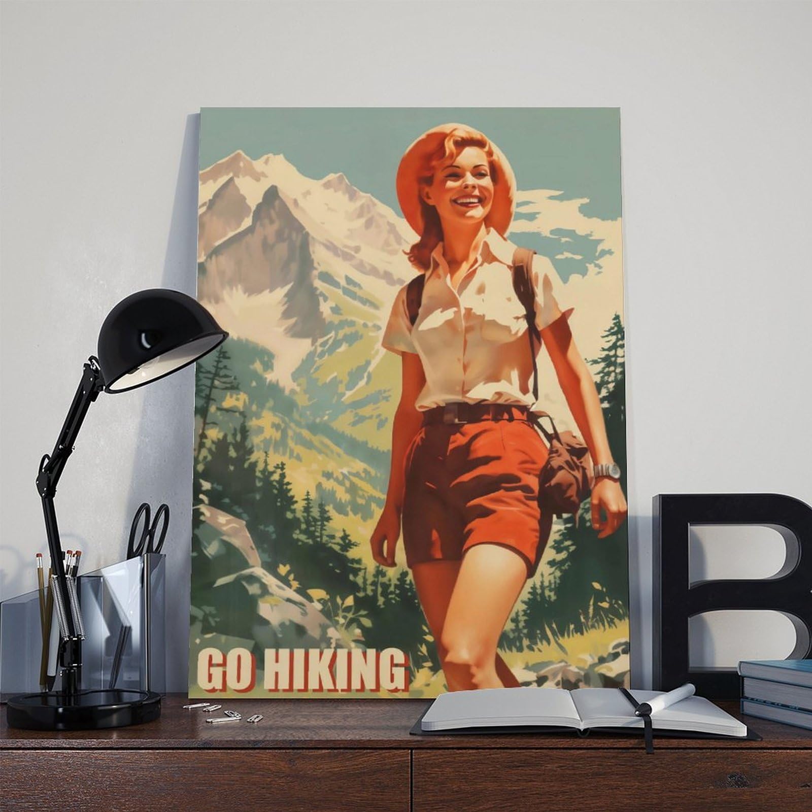 WJWART Wander-Poster im 60er-Jahre-Stil, Vintage, Camping, Leinwand, Schlafzimmer, Dekoration, Landschaftsdekoration, Geschenk, 50 x 75 cm