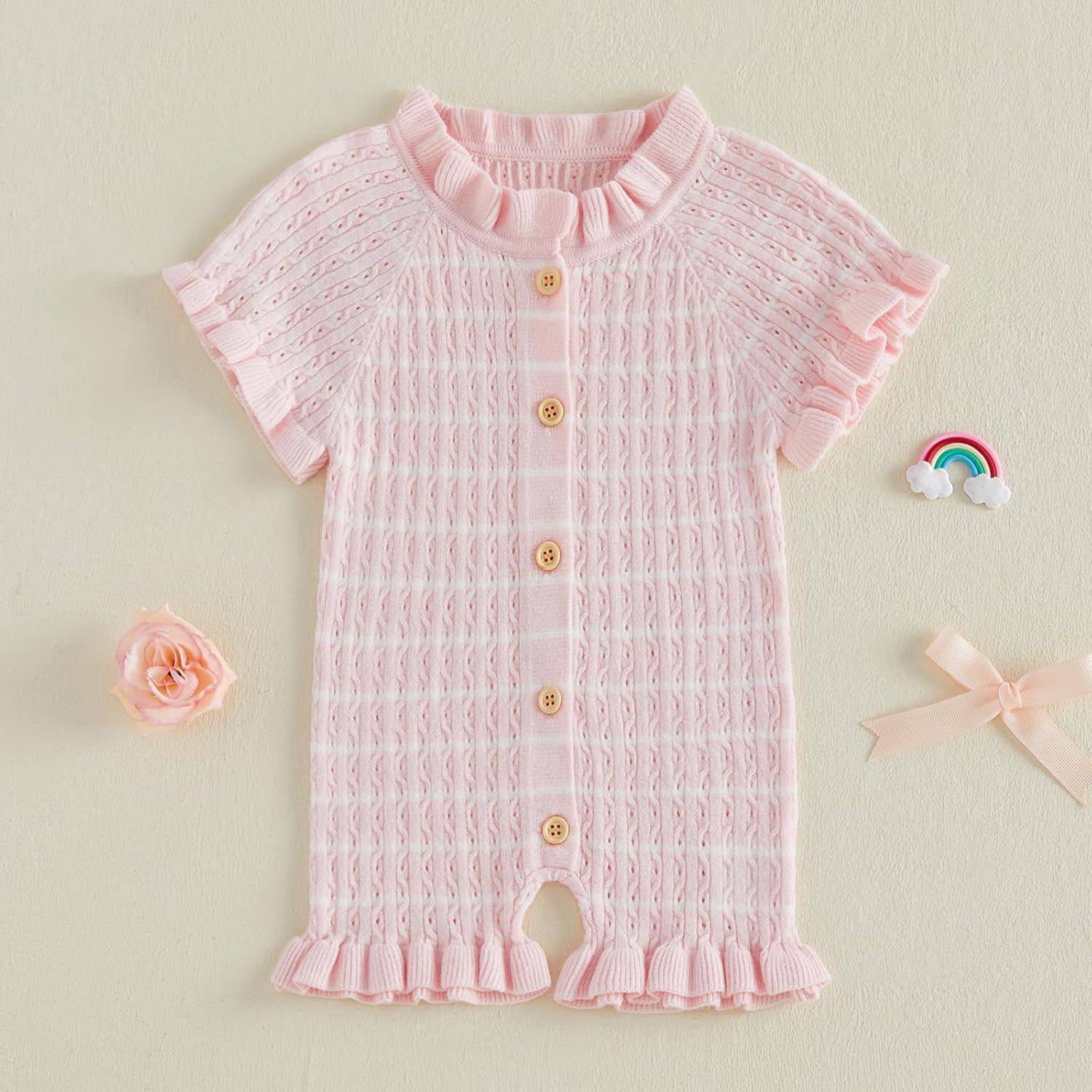 Baby Girl Knit Ruffle Romper Cute Outfit Short Sleeve Toddler Frilly Jumpsuit 0 3 6 9 12 18 Month Summer Clothes - Image 5