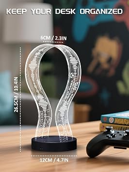 CoolGift Mart Light Up Headphone Stand with 16 Color Lights, Game Pattern Acrylic Headset Stand with 1 USB and 1 Type-C Charging Ports, Gifts for Gamers Men and Music Lovers