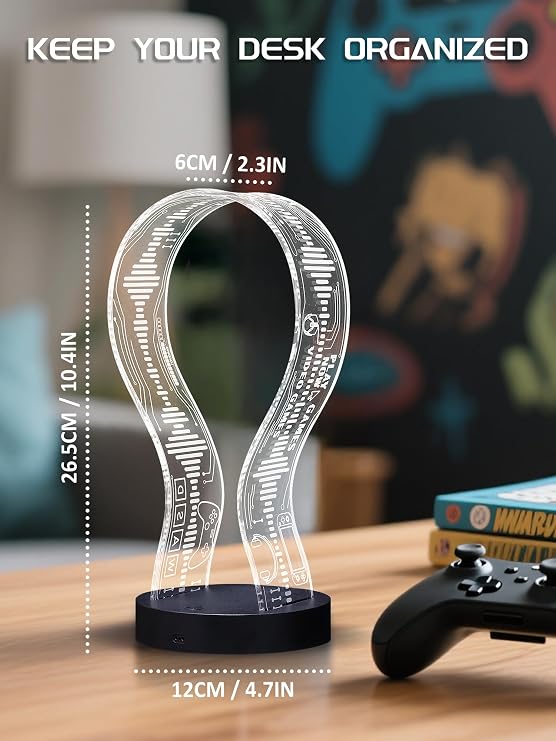 CoolGift Mart Light Up Headphone Stand with 16 Color Lights, Game Pattern Acrylic Headset Stand with 1 USB and 1 Type-C Charging Ports, Gifts for Gamers Men and Music Lovers