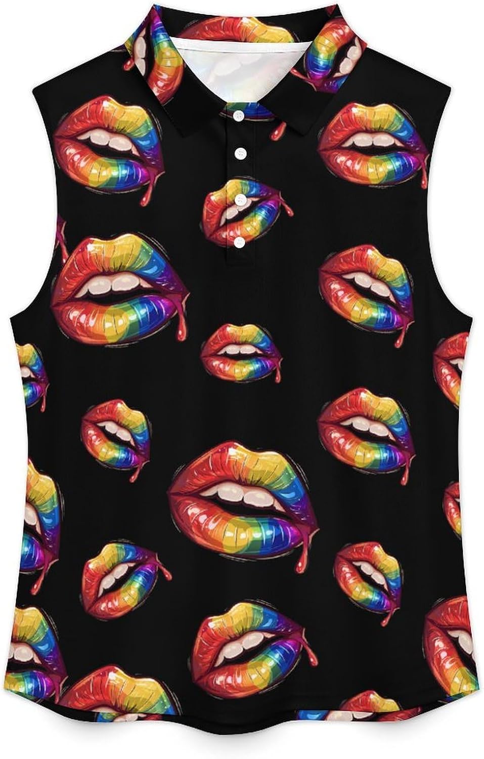 LGBT Gay Rainbow Lip Women's Sleeveless Polo Tank Top Print T-Shirt Tops Casual Tops Summer Workout