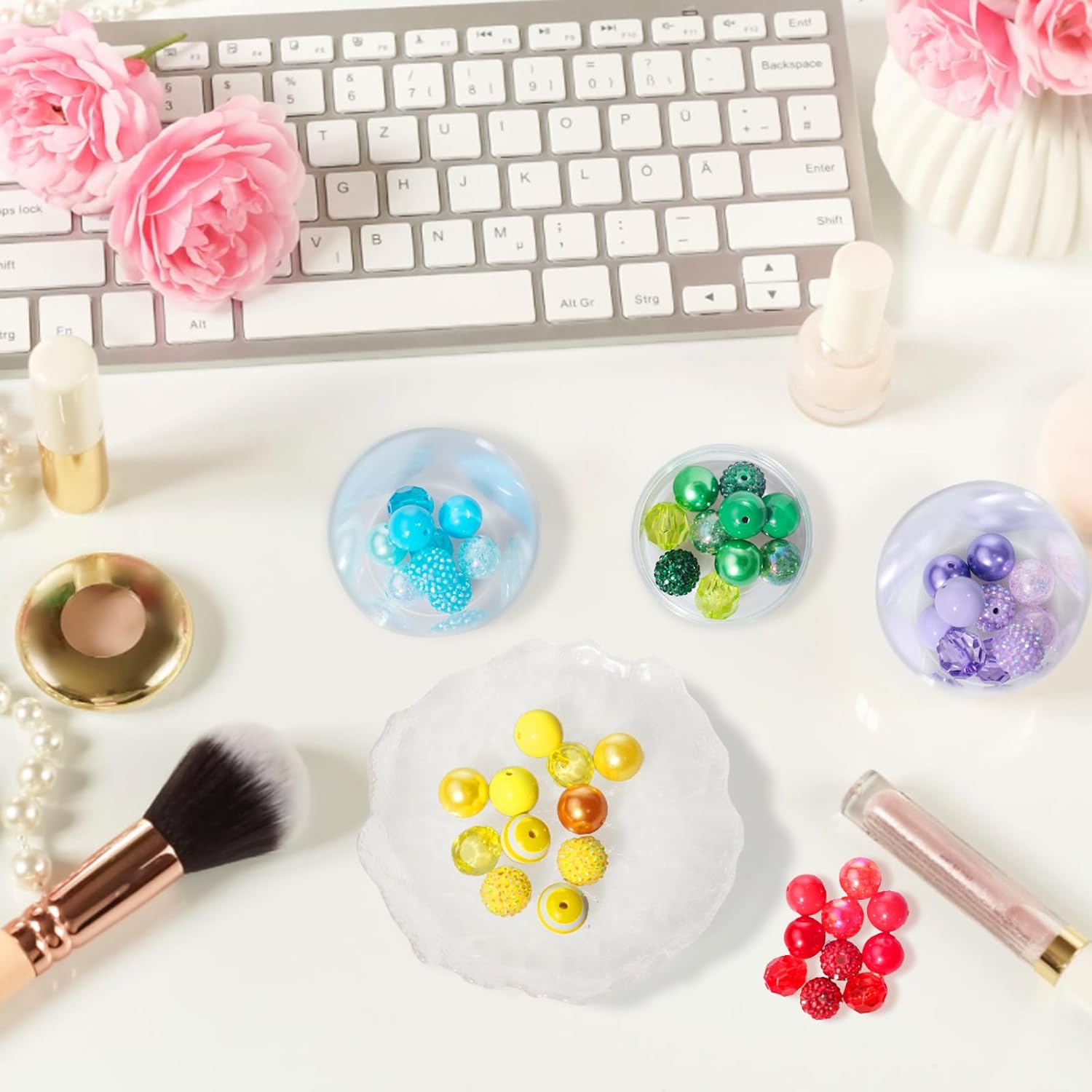 120 Pcs 20mm Beads for Pens 12 Colors Rhinestone Beads Bubblegum Bead Crystal Resin Chunky with Tiny Round Spacers Extender Chains Beading Wire Keychains DIY Craft Pen Jewelry Making Supplies - Image 5