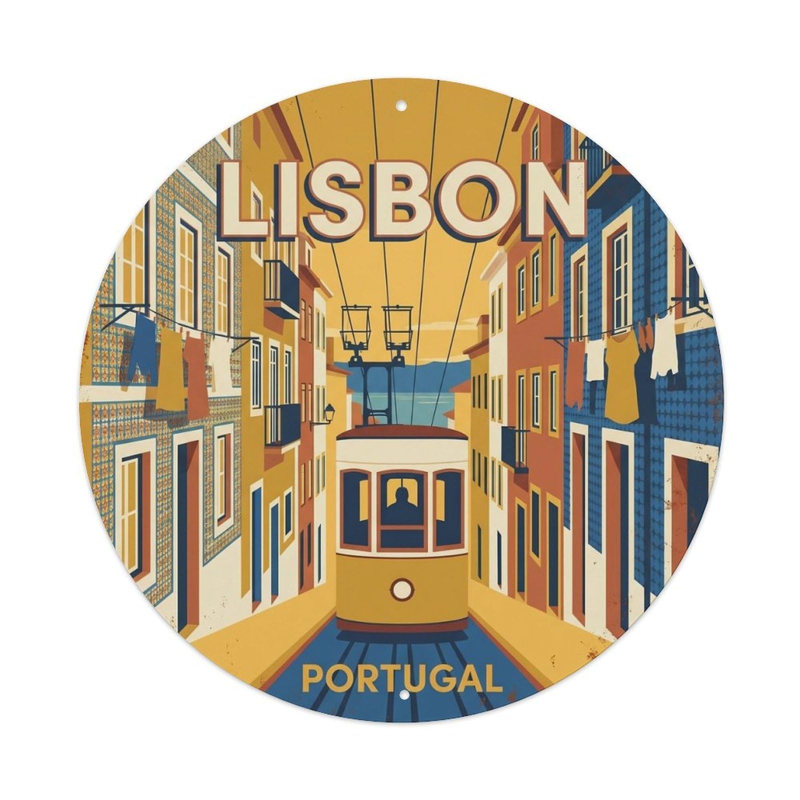 Olhnbad Style Portugal Lisbon Funicular City Travel Heritage Metal Tin Sign