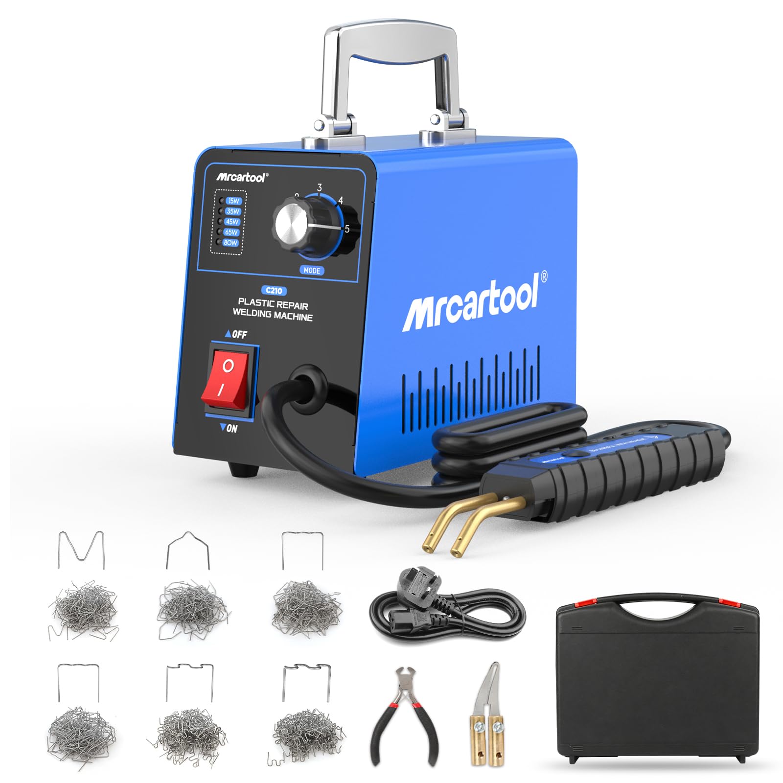 PLAYOCCAR Kit de soudage plastique 80W avec 600 agrafes thermiques, Machine de soudage plastique à agrafes 220V, Régulation de puissance en 5 vitesses (15W 35W 45W 65W 80W)