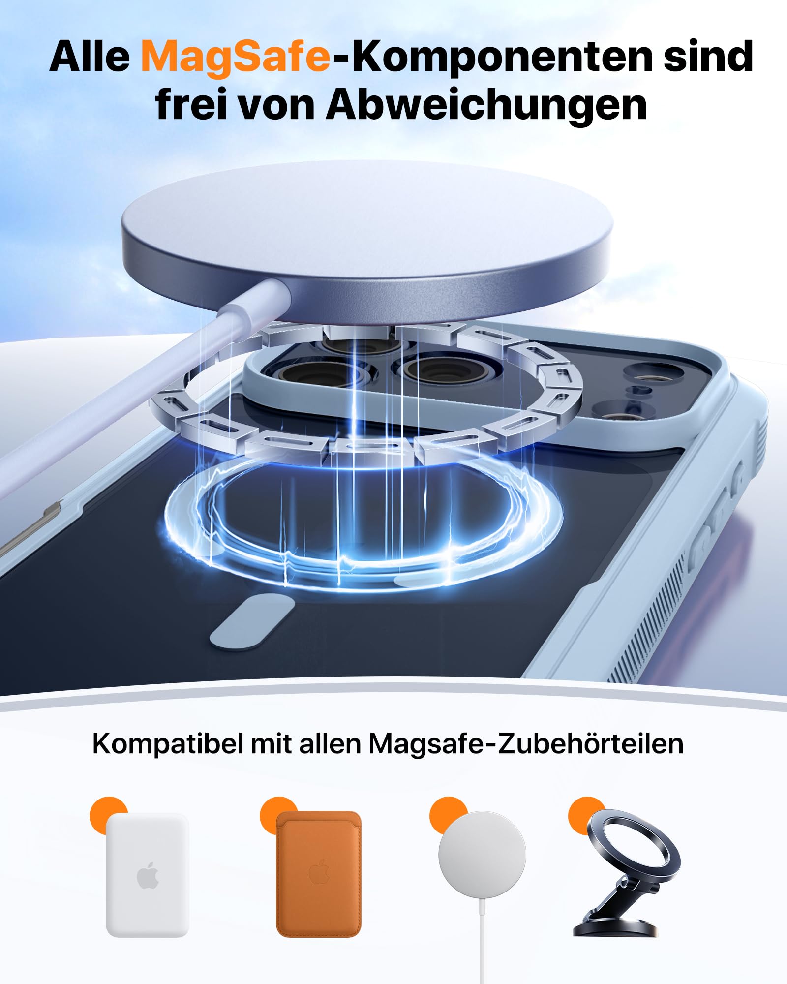 Diaclara für iPhone 17 Pro Hülle mit MagSafe, Militärschutz 360 Grad Vollschutz mit integrierter Displayschutzfolie und Kameraschutz, Handyhülle Case für iPhone 17 Pro 6,3",Nebel-Blau