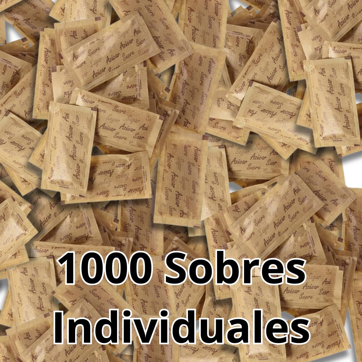 Pack Exclusivo de Azúcar Moreno Natural - 1000 Sobres Monodosis de 6g Ideal para Hostelería, oficinas, comercios, casa