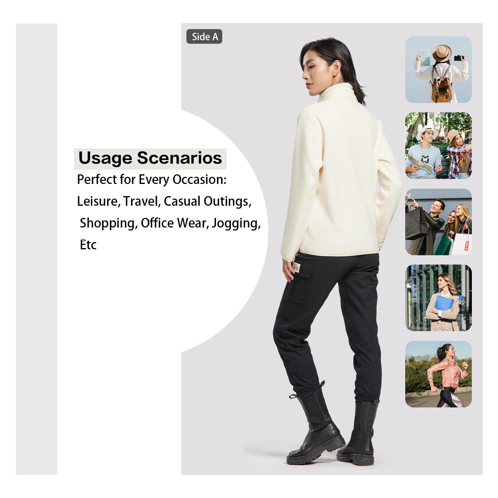 BWBIKE Mujer Cálida Cremallera Manga Larga Suave Chaqueta Polar Fuzzy Fleece Abrigo Reversible de Recreación al Aire Libre con Doble Forro para Otoño Invierno