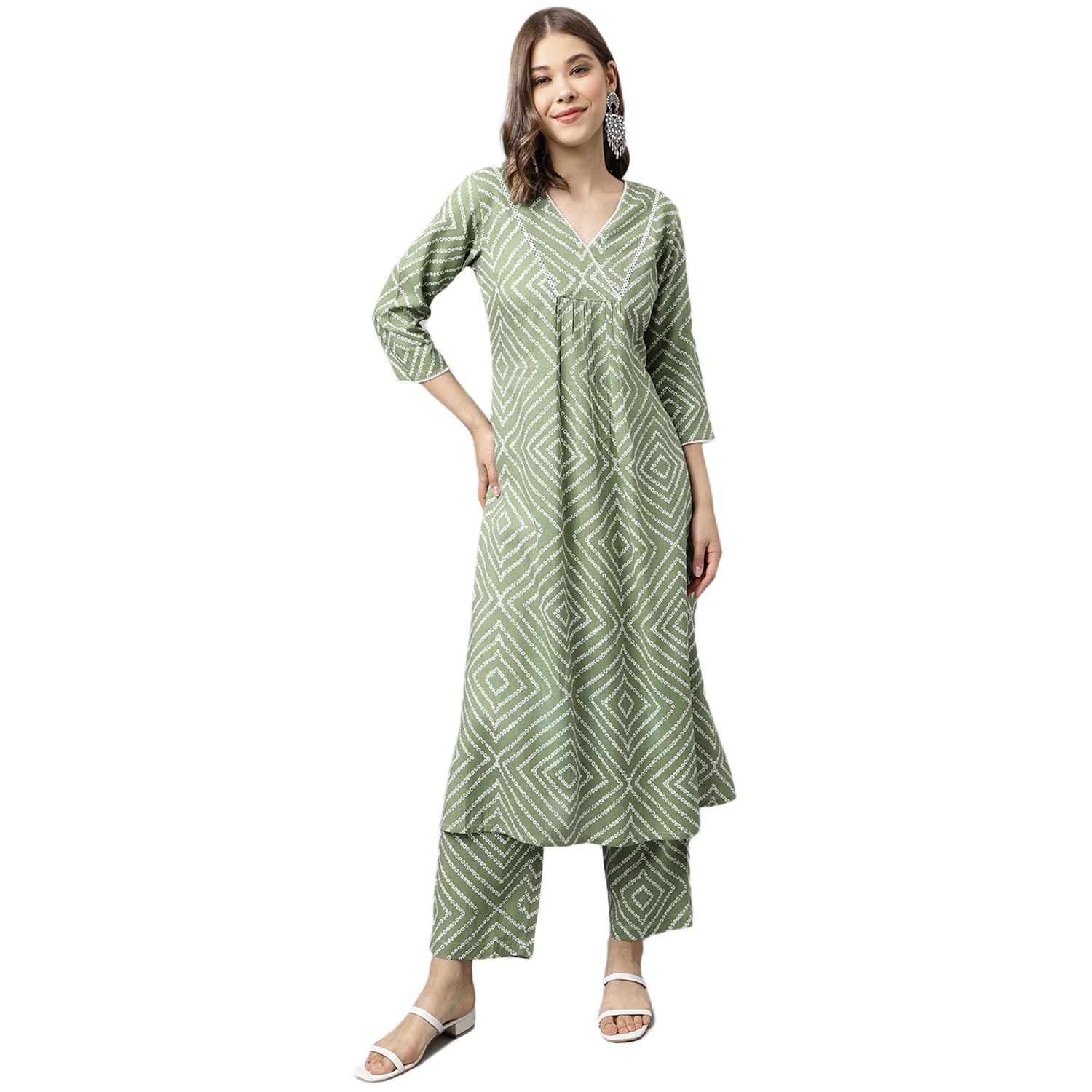 fiorra Women's Green Cotton A-line Kurta with Palazzo-picture-24