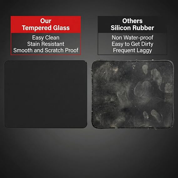 Tempered Glass Gaming Mousepad, 13x16 inch Black Tempered Glass Mousepad, Professional Esport MousePads, Durable Mouse Mat, Smooth Surface