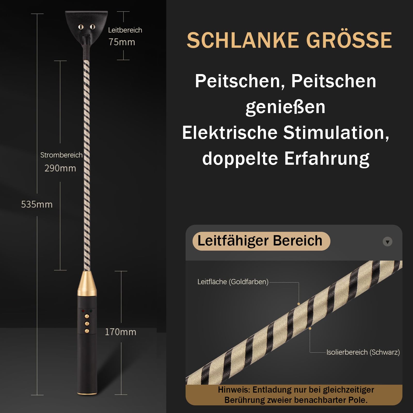 BDSM Elektroschock Spielzeug SM Foltergerät Schwarz Gold Verstellbares Elektrogerät für Intensives Rollenspiel Masturbation Extreme Bestrafung Erotisches Fetisch Toy für Männer Frauen Paare