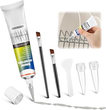 3.4oz Dishwasher Rack Repair Coating, Grey Dishwasher Vinyl Rack Rust Touch Up Paint Kit, Insulation and Waterproof, High and Low Temperature Resistant