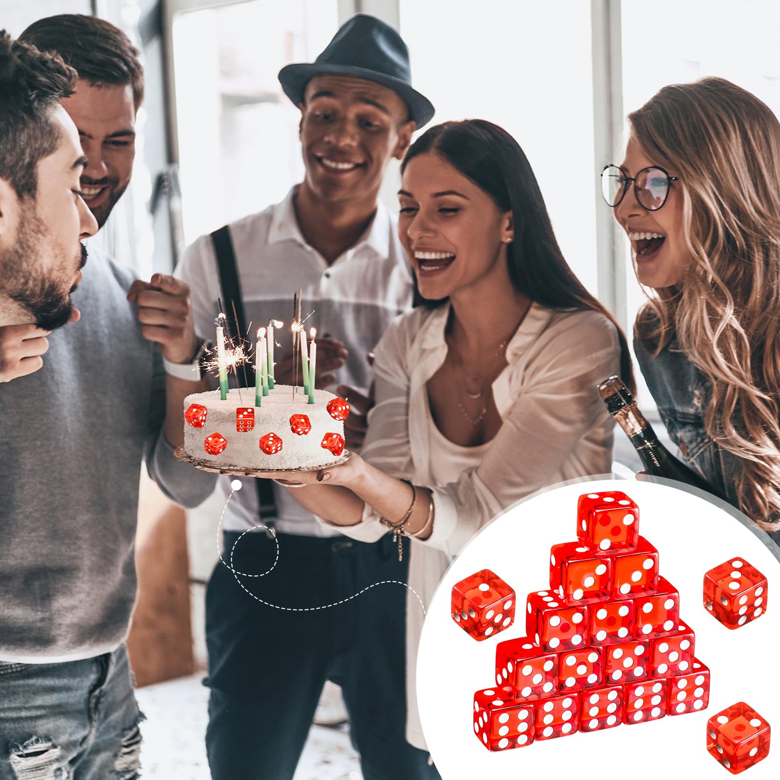 Poen Paquete de 150 dados de juego estándar de 16 mm, dados acrílicos D6, dados de casino a granel para fiestas temáticas de casino, juegos de mesa, suministros de fiesta de cumpleaños de Las Vegas