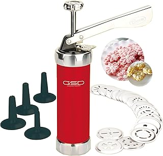 GSD Metal Pastry Press - With 20 Matrices, 4 Piping Nozzles and Special Adjustment, for Custom Cookies and Creative Baking Ideas
