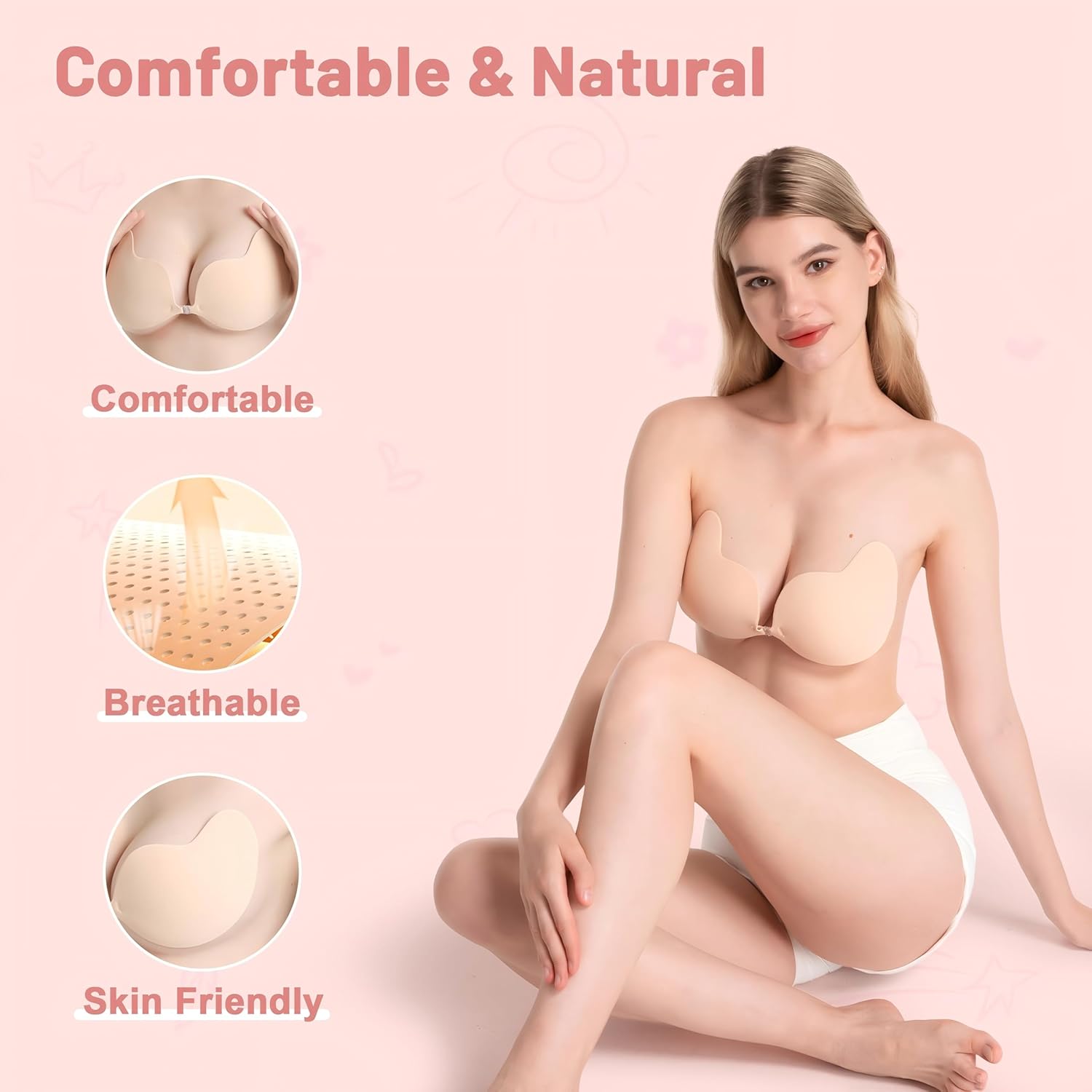 Sticky Bra Push Up Backless Bras Strapless Stick on Bra Invisible Adhesive Bra with Nipple Covers for Women - Image 2