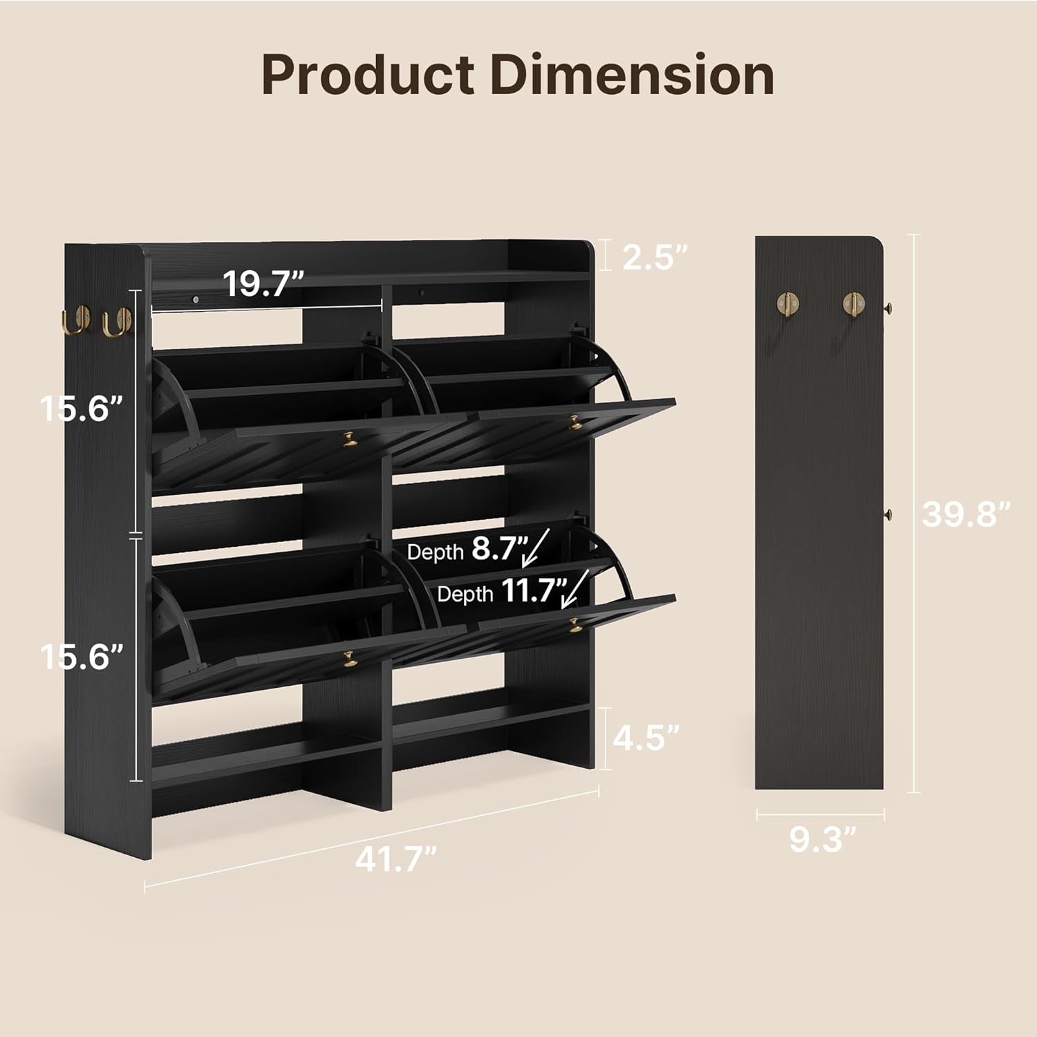 Gizoon Shoe Storage Cabinet with 4 Flip Drawers, Mordern Freestanding Shoe Organizer for Entryway, Narrow Rack Cabinet with Storage for Entrance, Hallway, Black