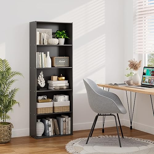 Miniatura 4 de Estantería de 5 estantes, estanterías y estanterías modernas, torre vertical, estantes de almacenamiento de madera, estante alto para libros, para