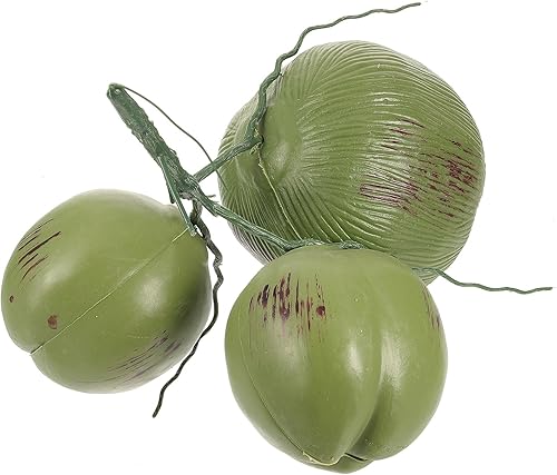 TEHAUX 1 manojo de coco artificial, modelo de comida simulado de coco artificial realista, fruta falsa verde para decoración de fiestas temáticas
