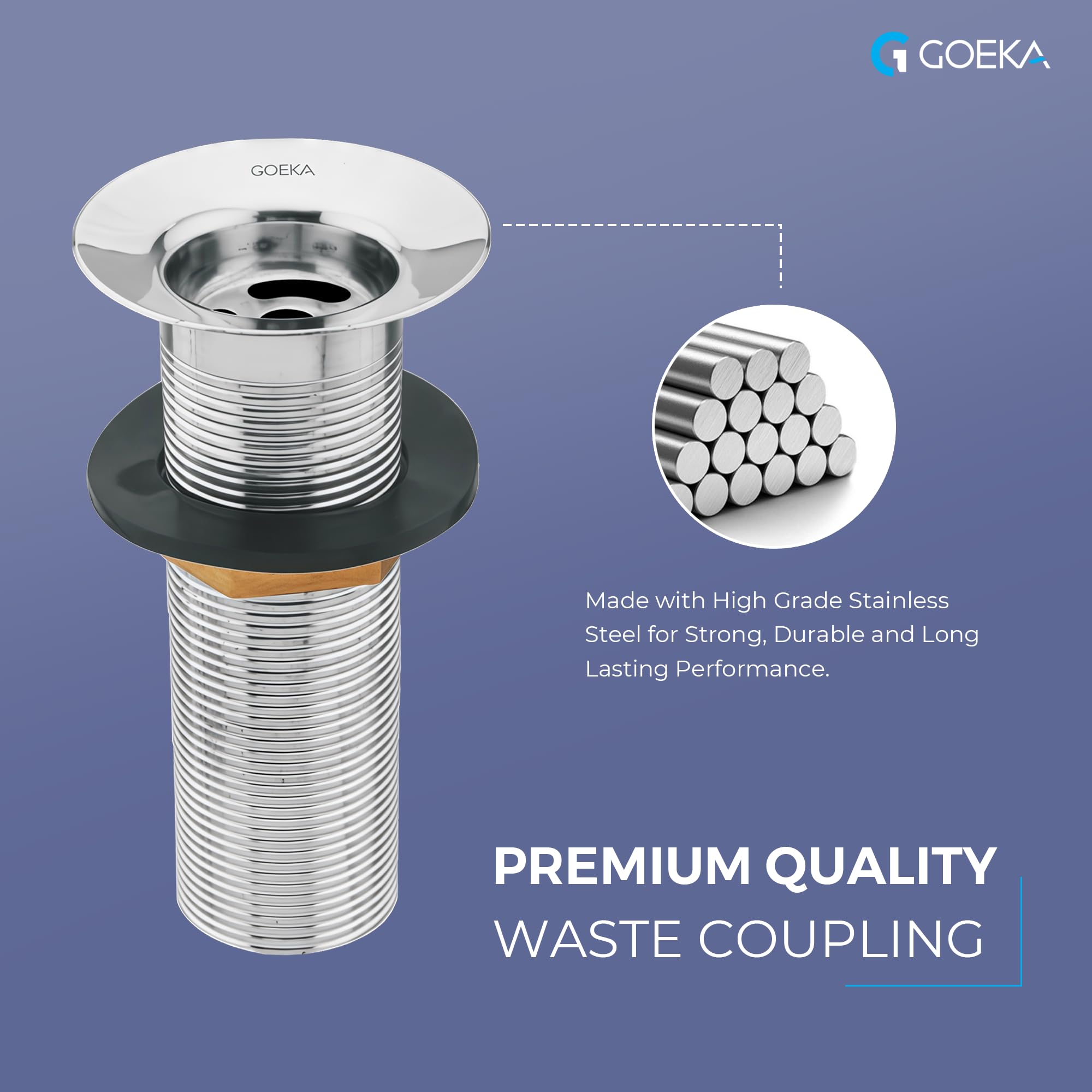 GOEKA® Stainless Steel Waste Coupling 5 Inch | Full Thread Silver Finish | Heavy-Duty Coupling for Wash Basin, Kitchen Sink, Bathroom | Rust-Free Durable Drain Jali with Overflow 1