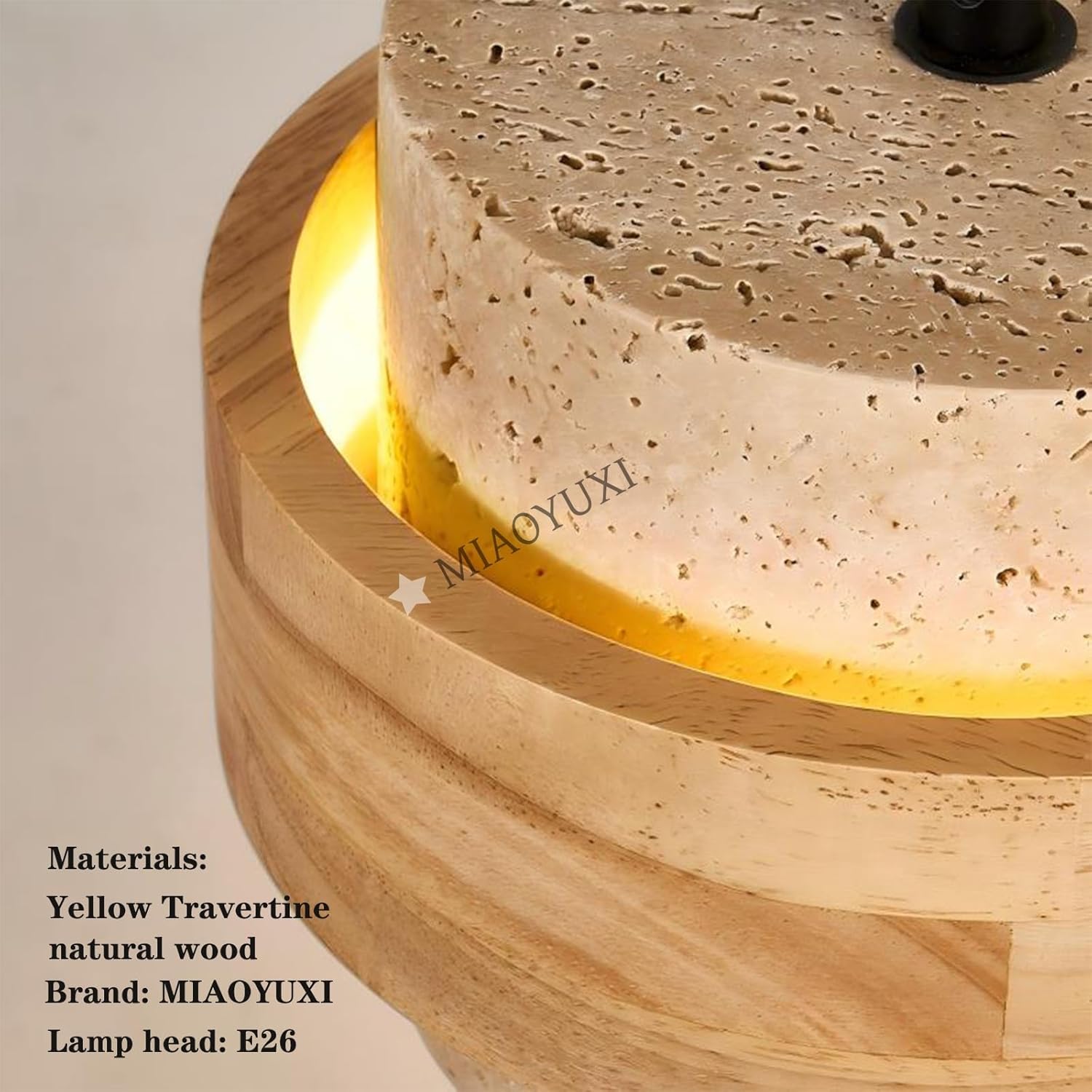 Wabi-Sabi Travertine Stone Wood Chandelier - Japandi Minimalist 1-4-Light Pendant Light for Dining Room, Kitchen Island, Bedroom (Log Color, 1-Head)