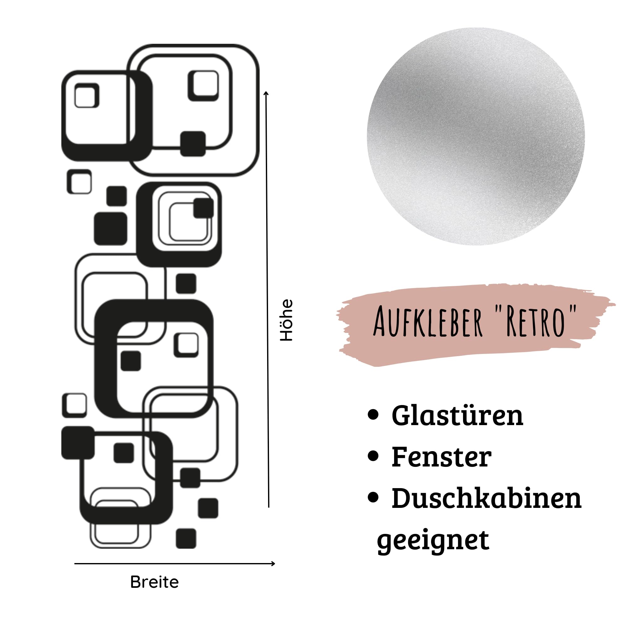 GRAZDesign Glastüren Aufkleber Retro für Türen & Duschkabinen aus Fensterfolie für Bad, Küche, Wohnzimmer in Silbergrau - 145x57cm / Silber