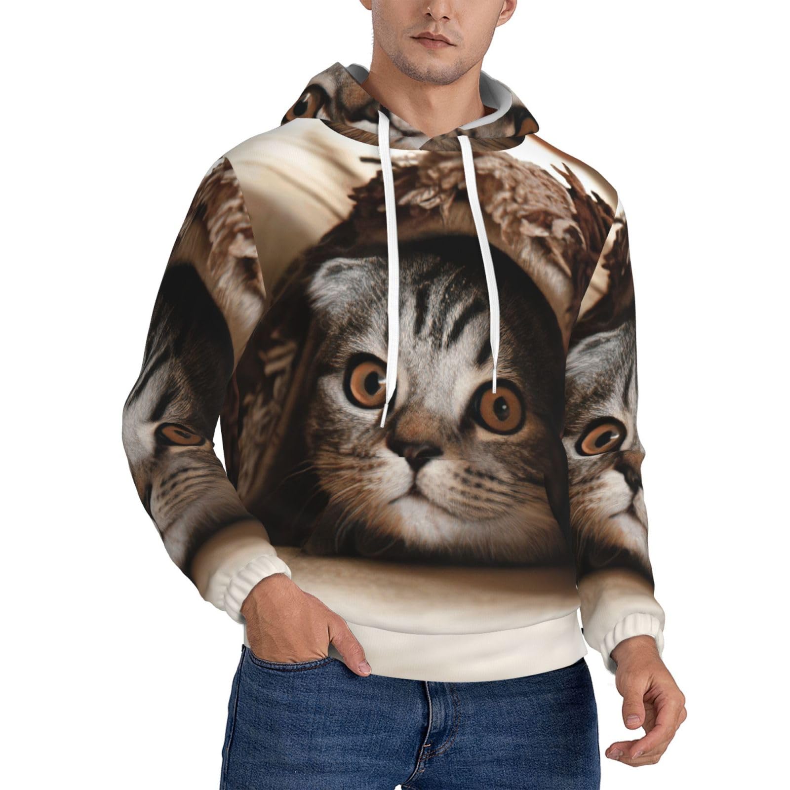 Sweat à capuche chat sous couverture homme pull polyester de sport - 8