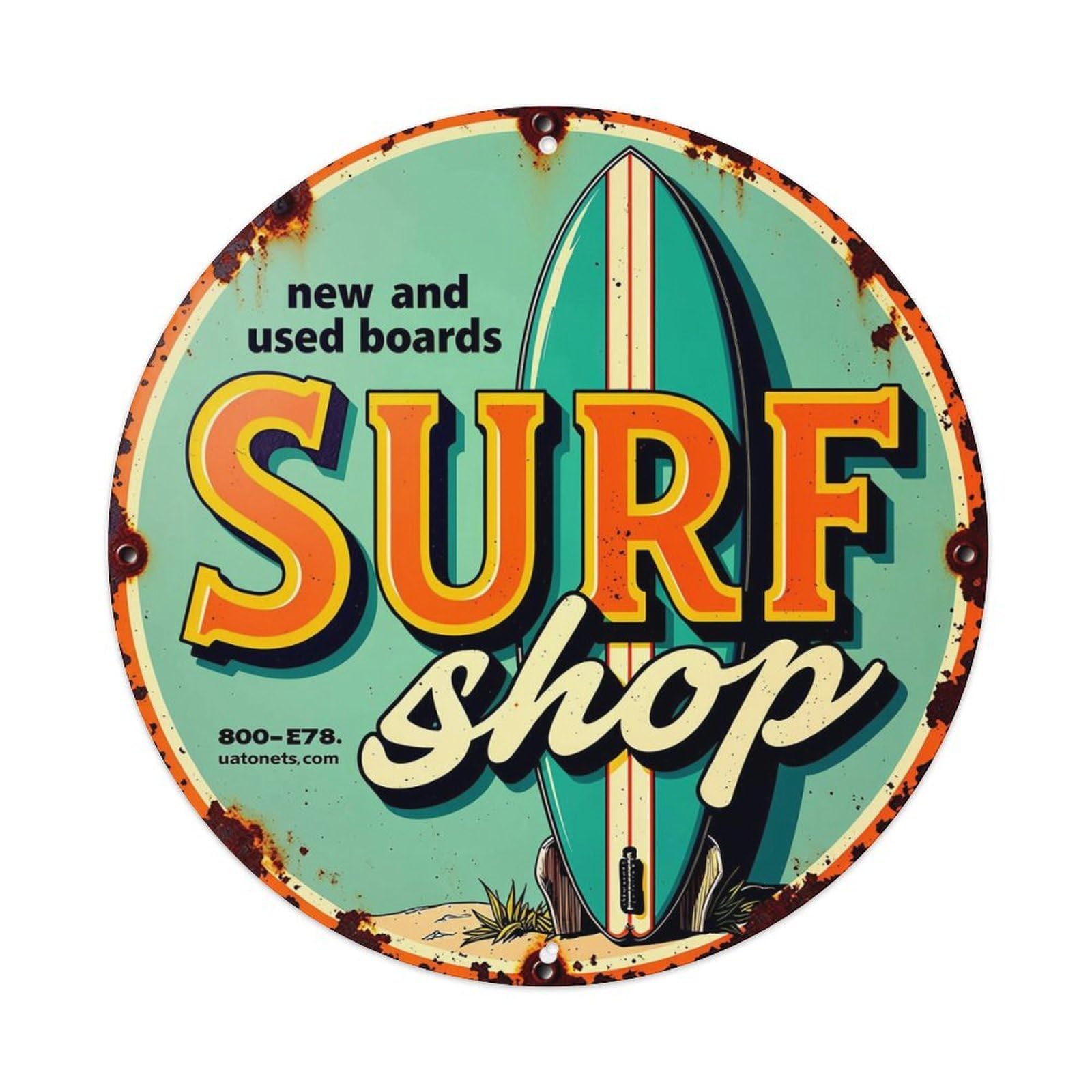 Surf Board Shop Sign Art Round Metal Tin Sign Vintage Wall Decor, Bar Garage Cafe Kitchen Home Wall Art Poster 8x8inches